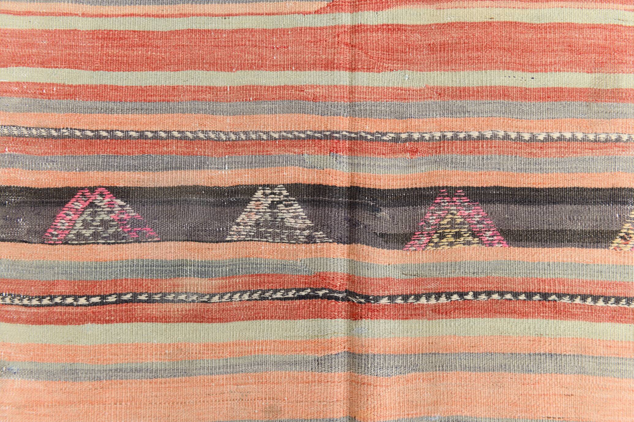 5x10 Kilim Colorful Striped Vintage Kilim Rug, 145x288Cm