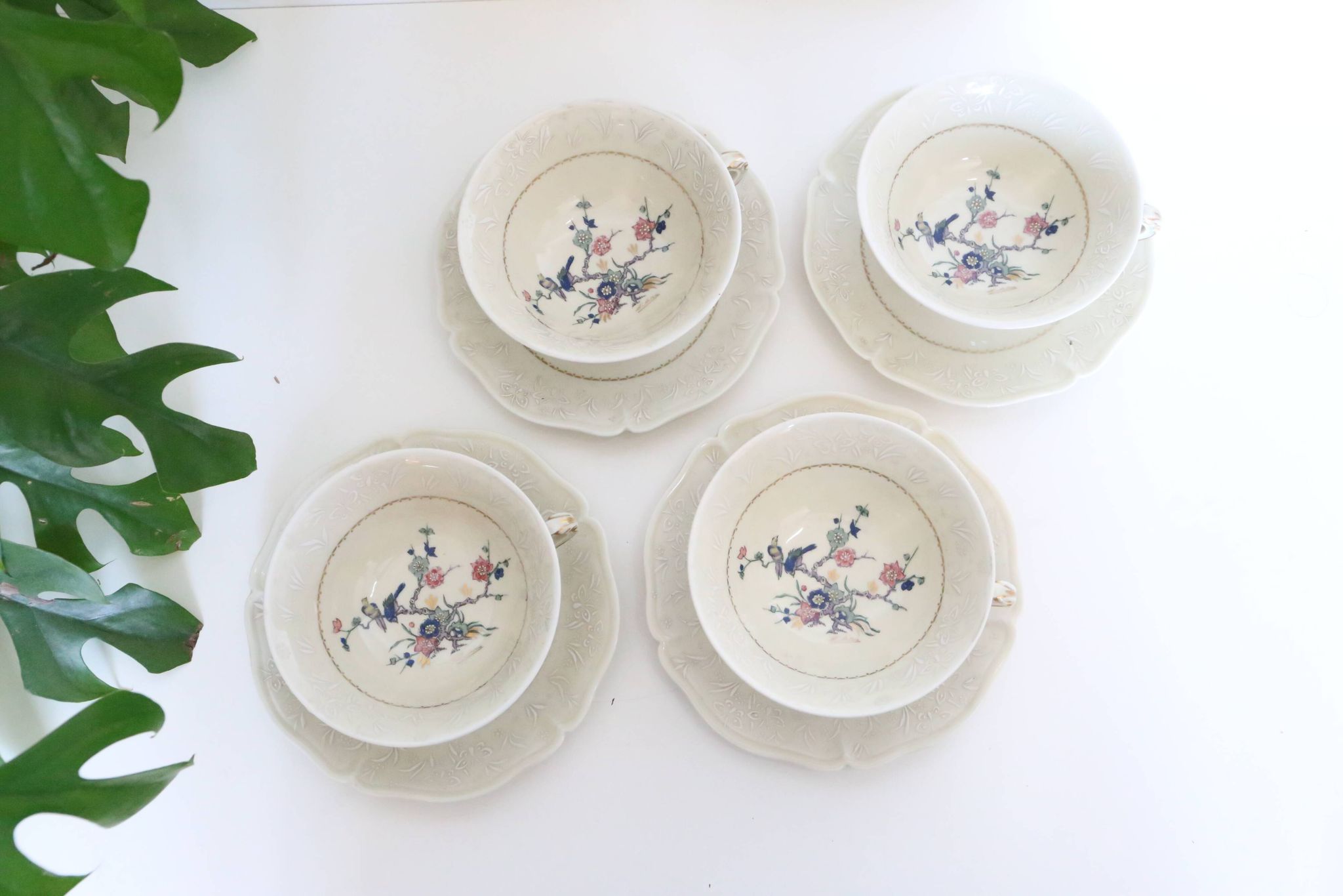 Set of 4 tea cups, porcelain Old Royal Factory of Limoges, Vintage