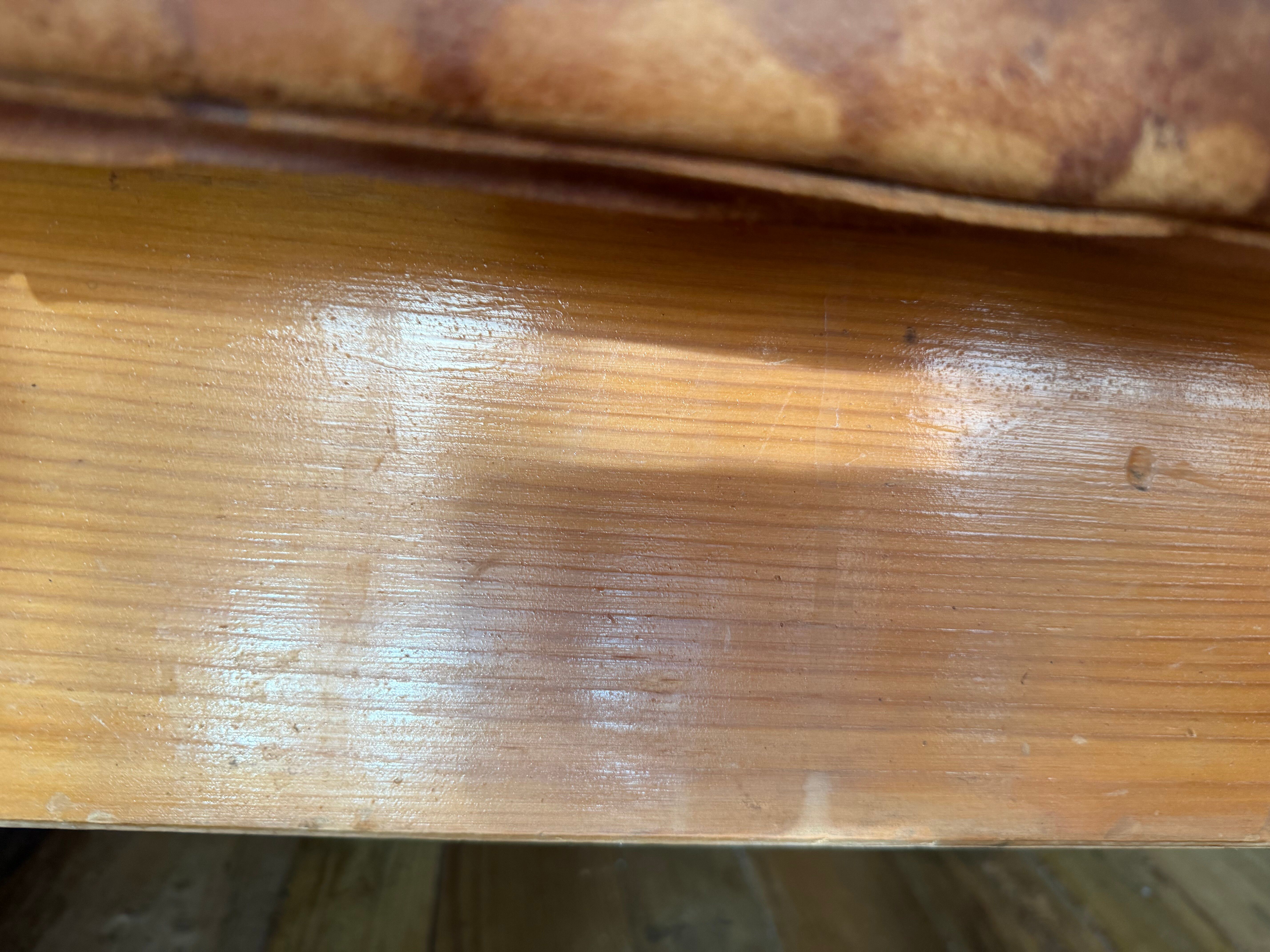 Antique gym bench in Havana leather and solid wood – 170 cm
