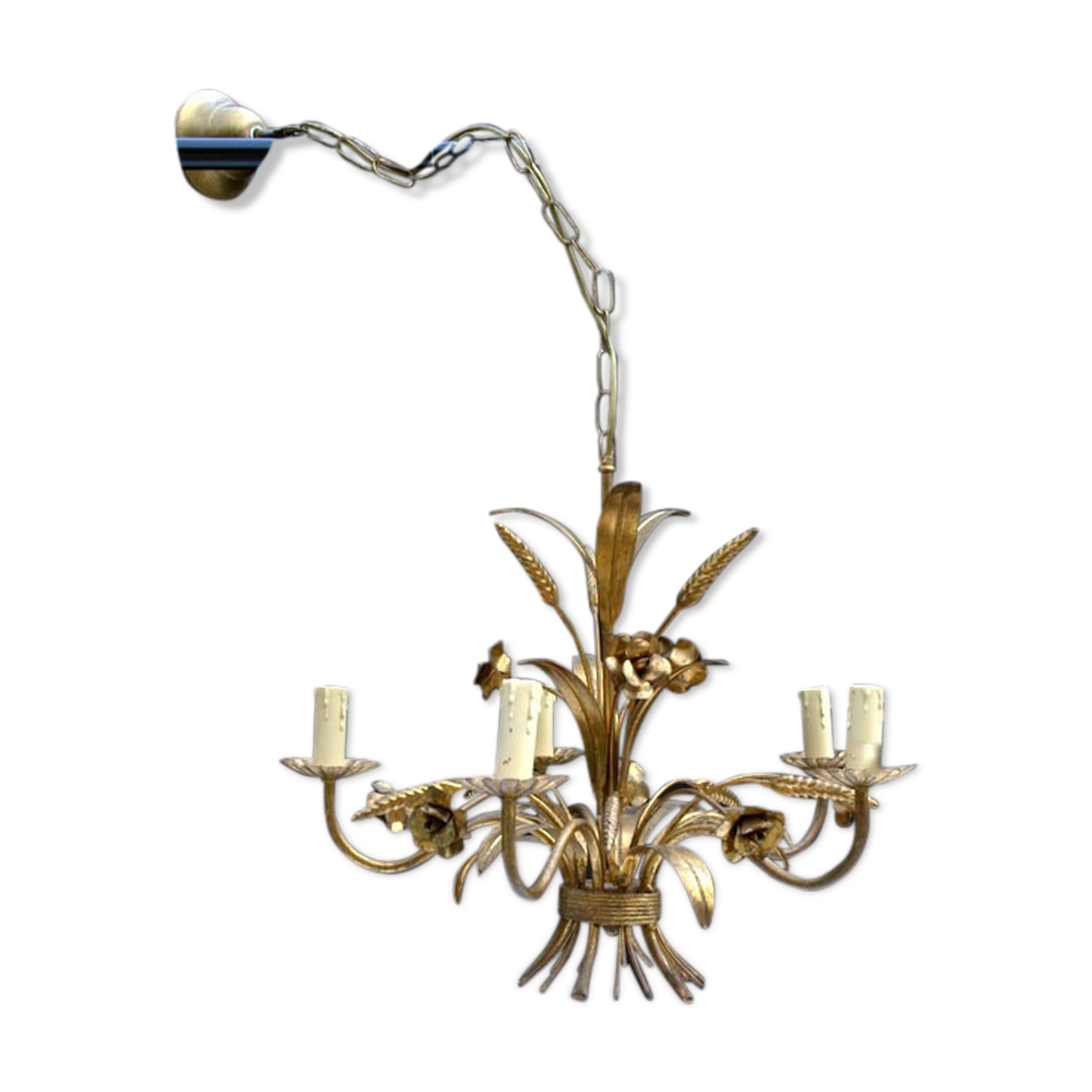 Vintage gold metal chandelier 70