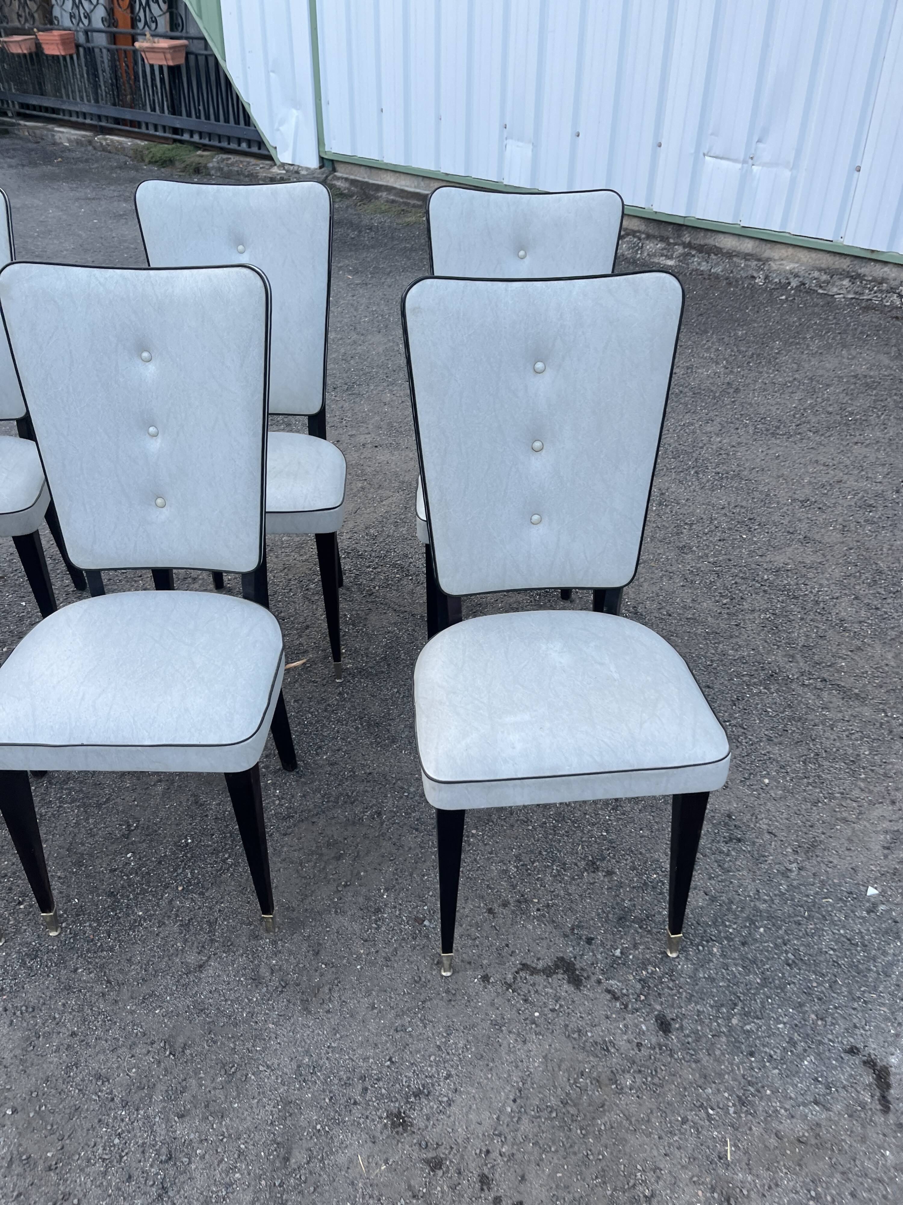 Set of 6 vintage chairs from the 50s-60s – Blue faux leather – Tapered legs