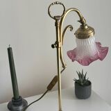 Art Nouveau style lamp in gilded brass and pink opaline tulip