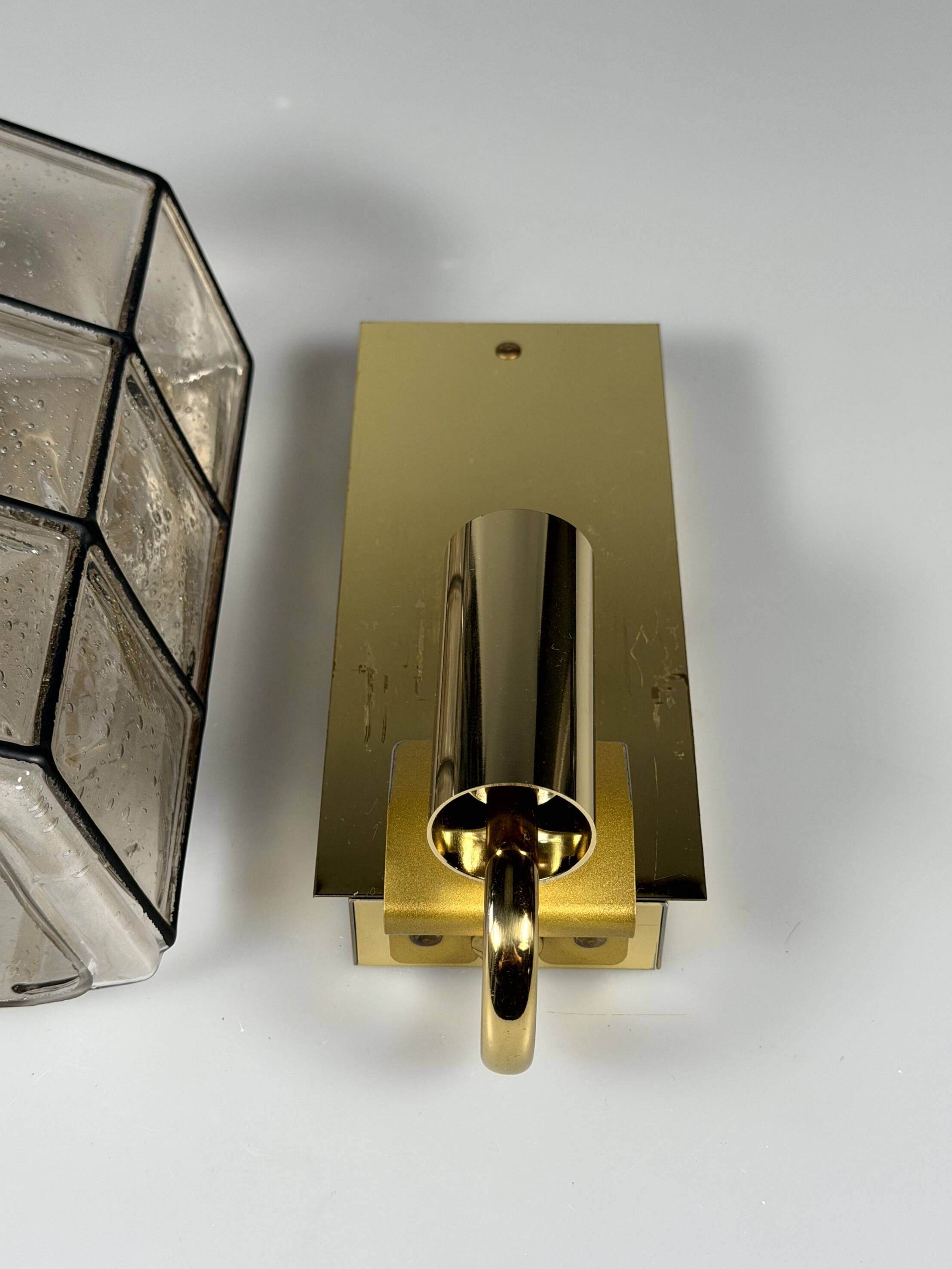 60s 70s Wall Lamp Wall Sconce Glashütte Limburg Germany Glass & Metal
