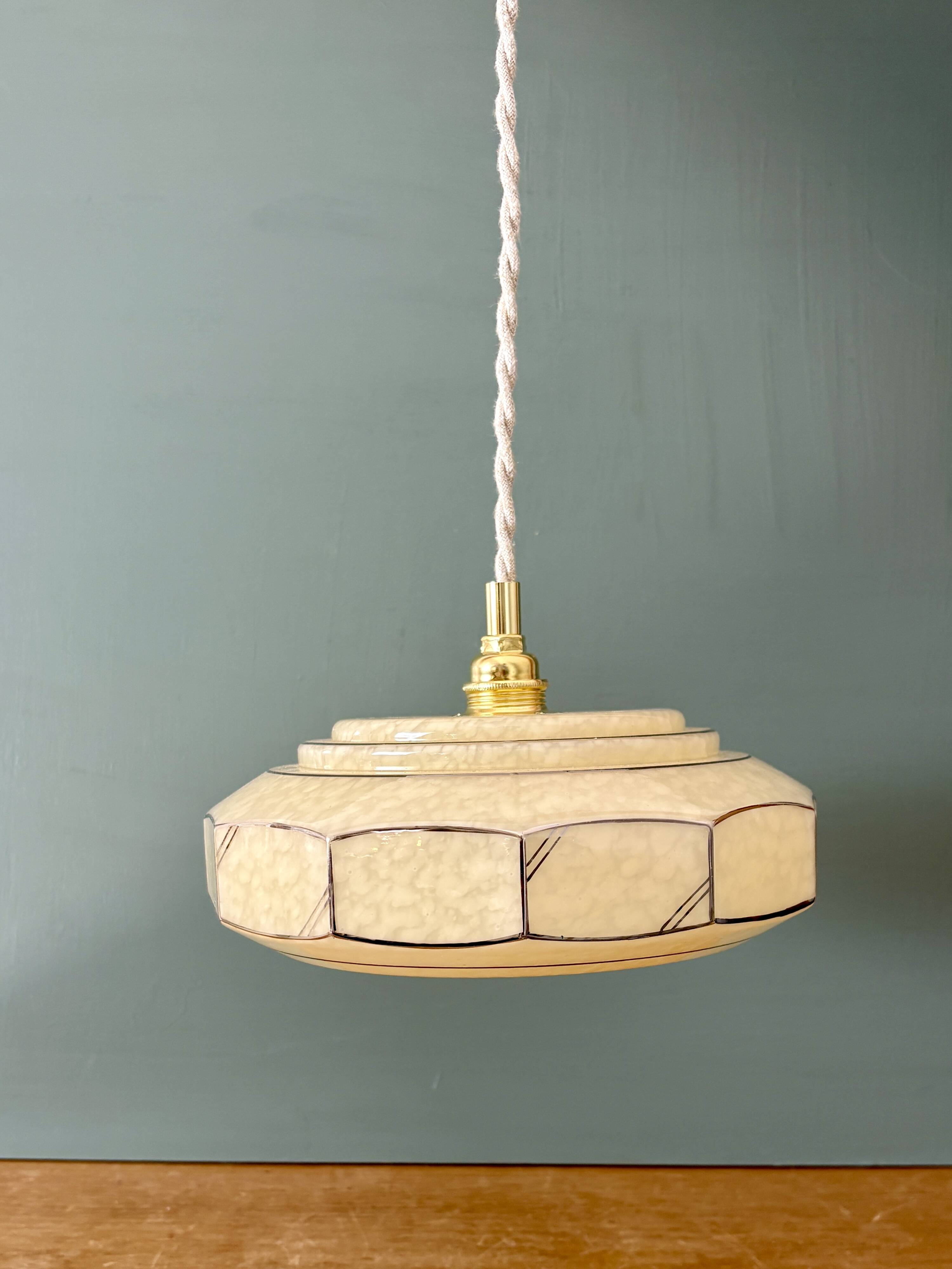 Vintage Art Deco glass pendant light in yellow Clichy.