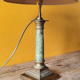 Corinthian column lamp base in green onyx and bronze
