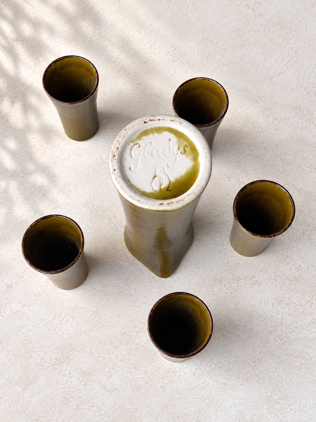 Vintage orangeade service in glazed ceramic – Gladys jug & 5 glasses
