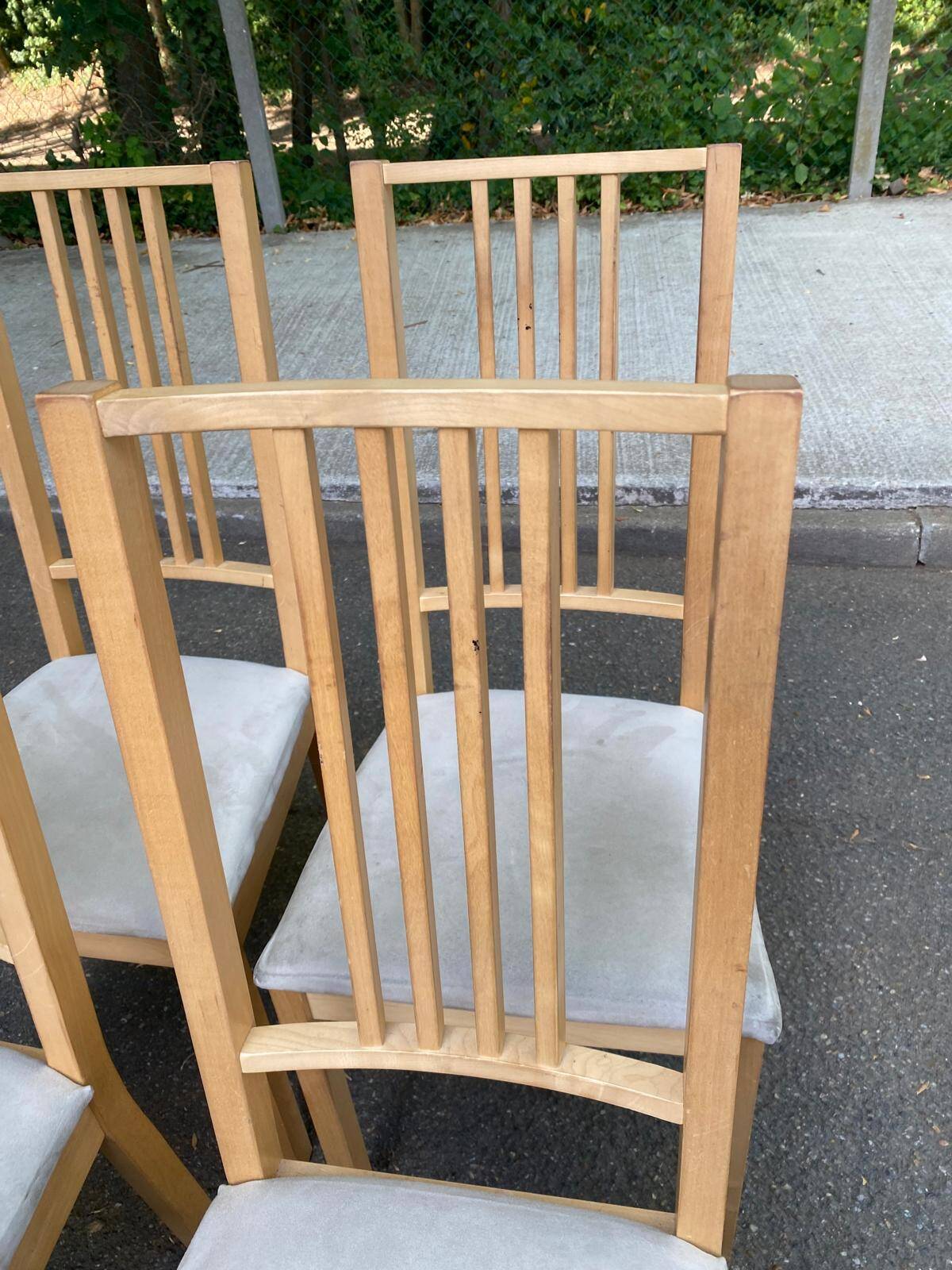 4 Scandinavian dining chairs in light birch solid wood.
