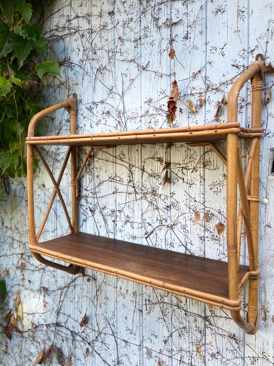 Vintage rattan shelf from the 60s