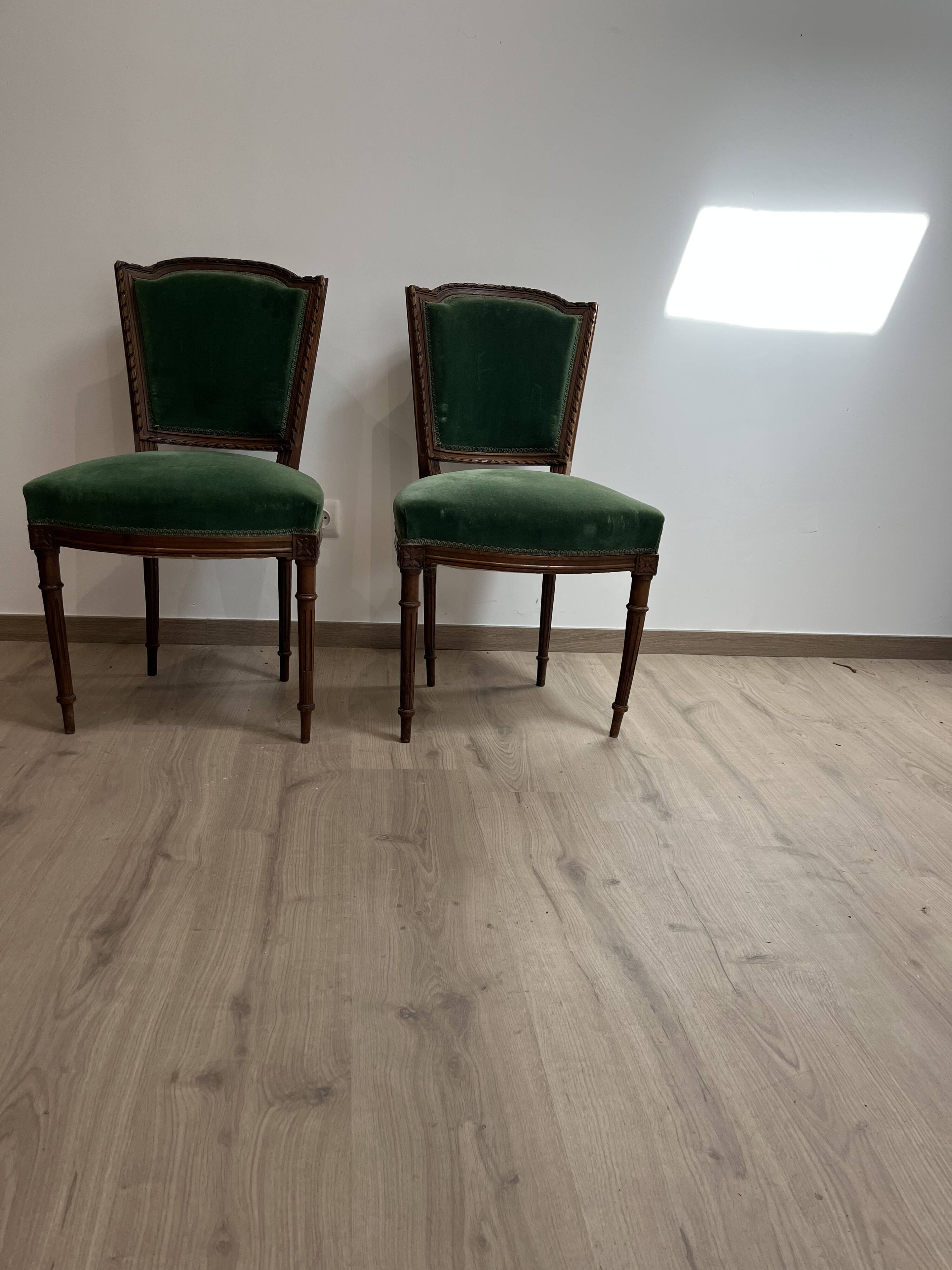 Pair of chair louis xvi period wood green trim