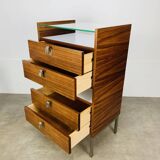 Rosewood and glass chest of drawers, 1960s, Scandinavian storage furniture.