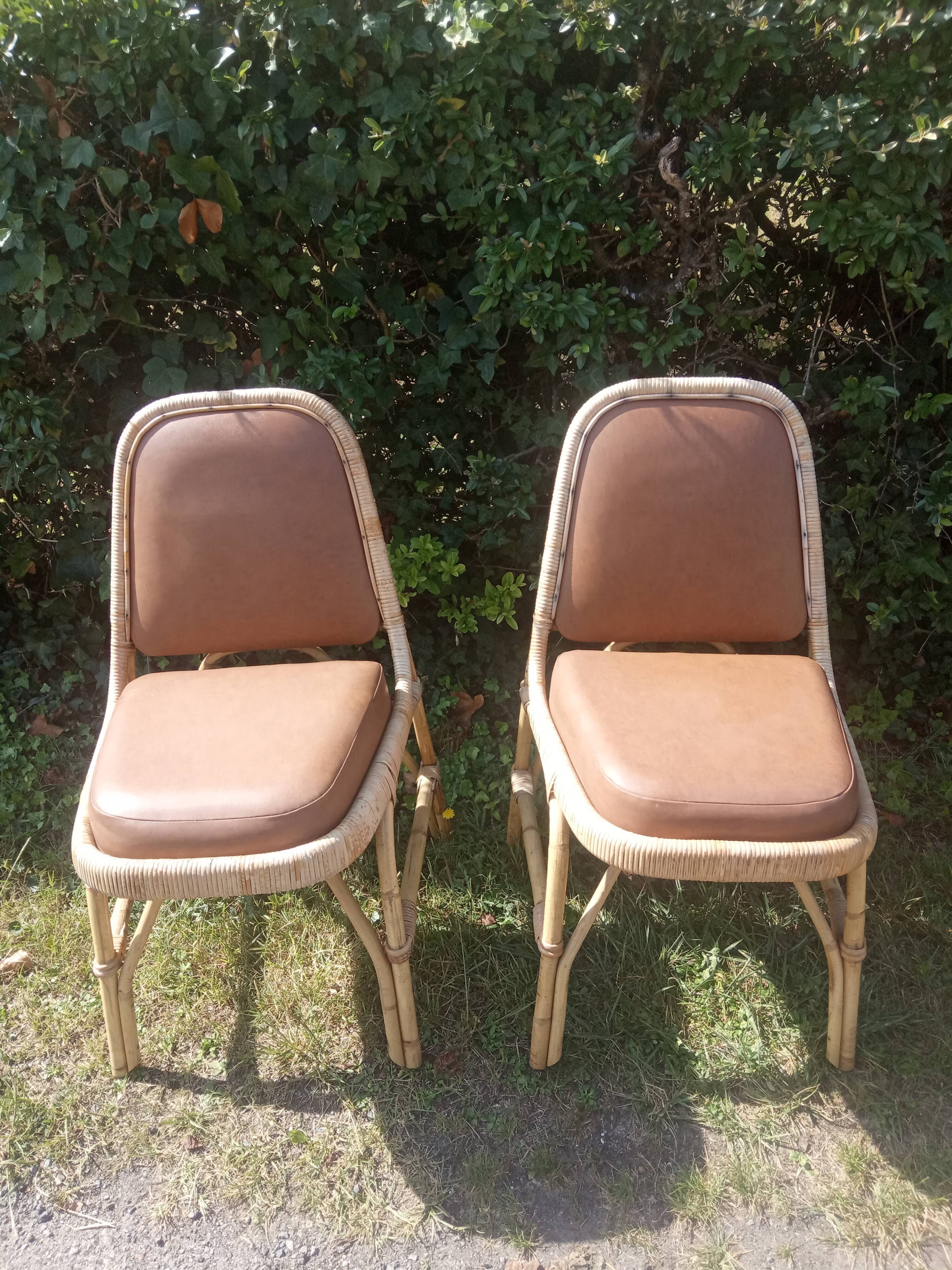 Chaises vintage rotin et skaï