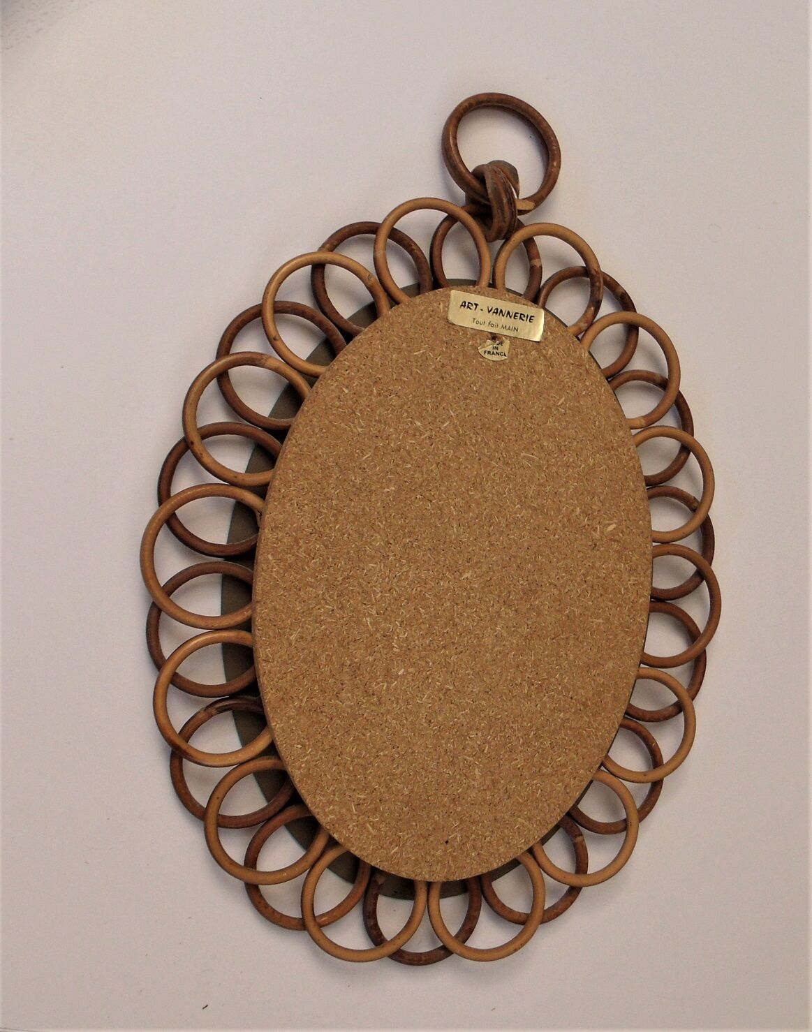 Vintage oval rattan sun mirror - 41x28cm