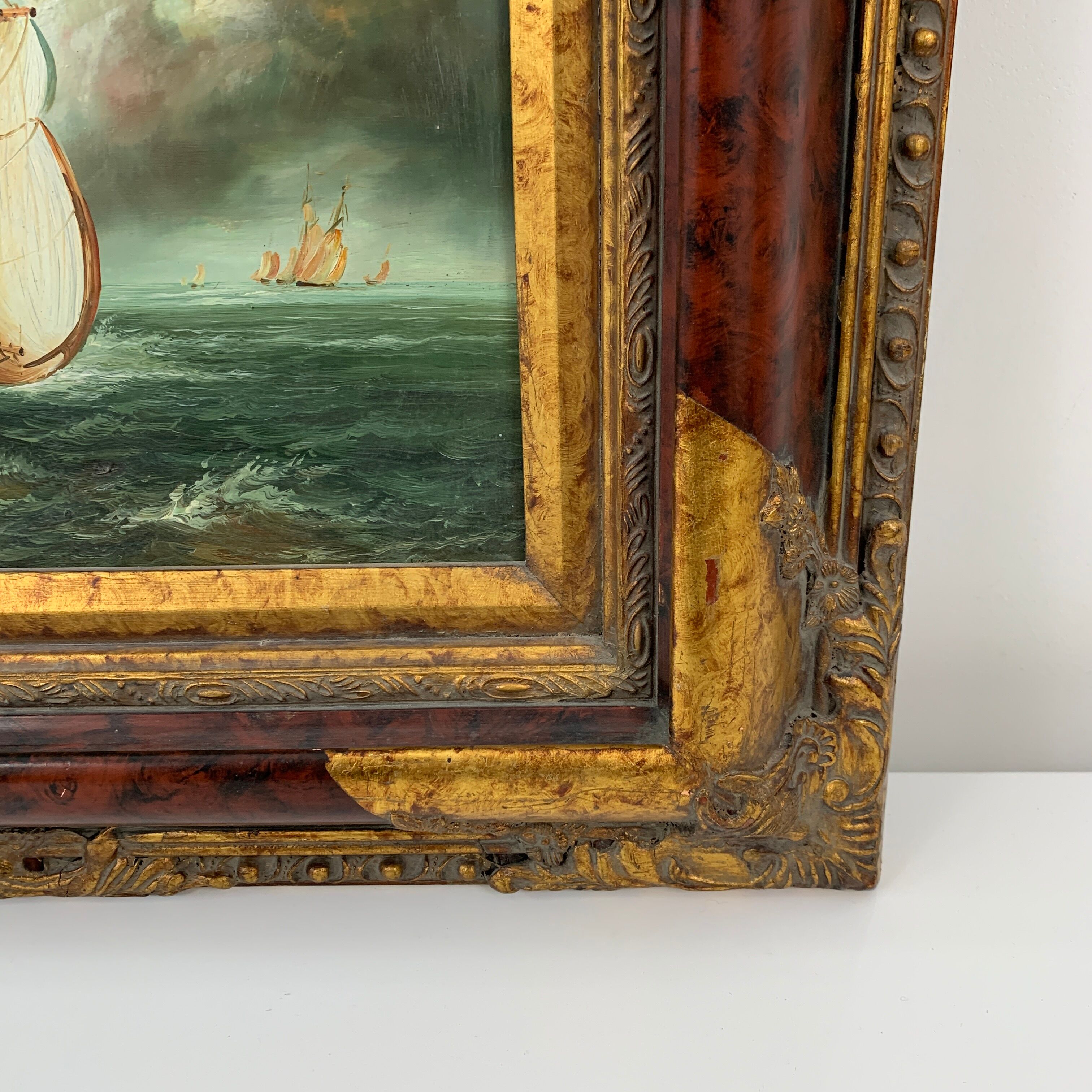 Table painting marine sailboat oil on panel