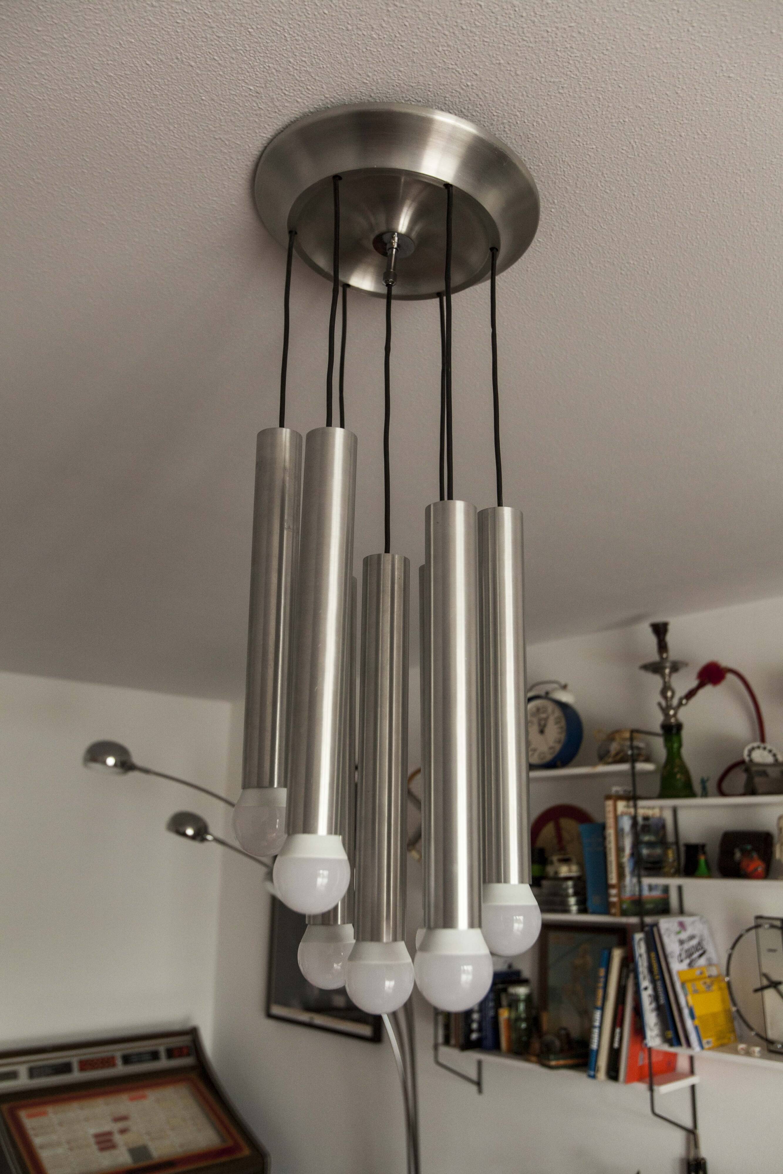 Aluminum waterfall ceiling light by Kaiser Idell / Leuchten, Germany, 1960s