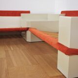 Modular sofa lacquered white and orange fabric