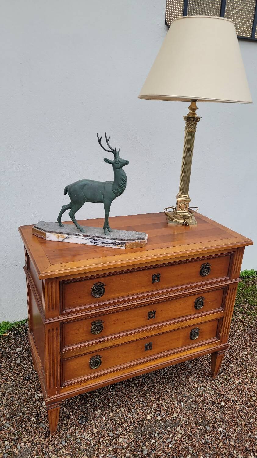 Louis xvi style chest of drawers in cherry wood 3 drawers