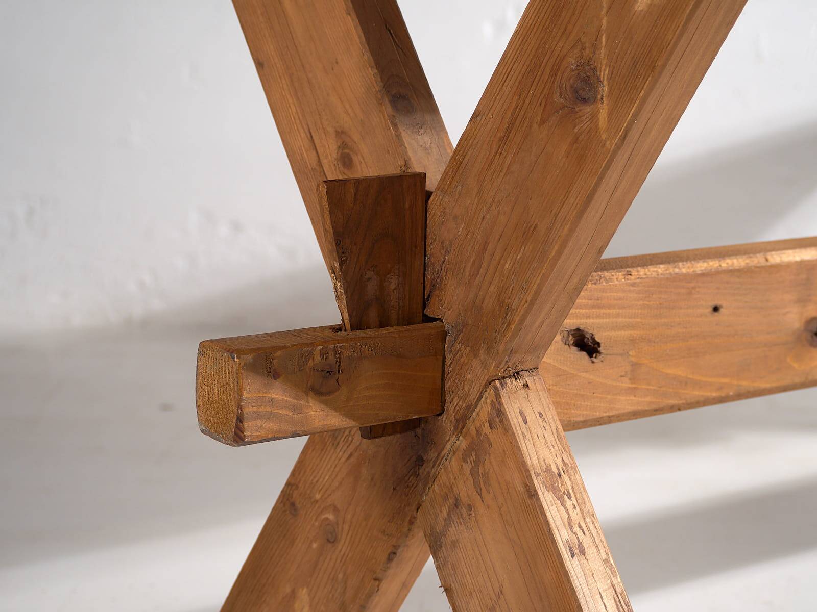Antique solid wood table with green patina (c.1920)