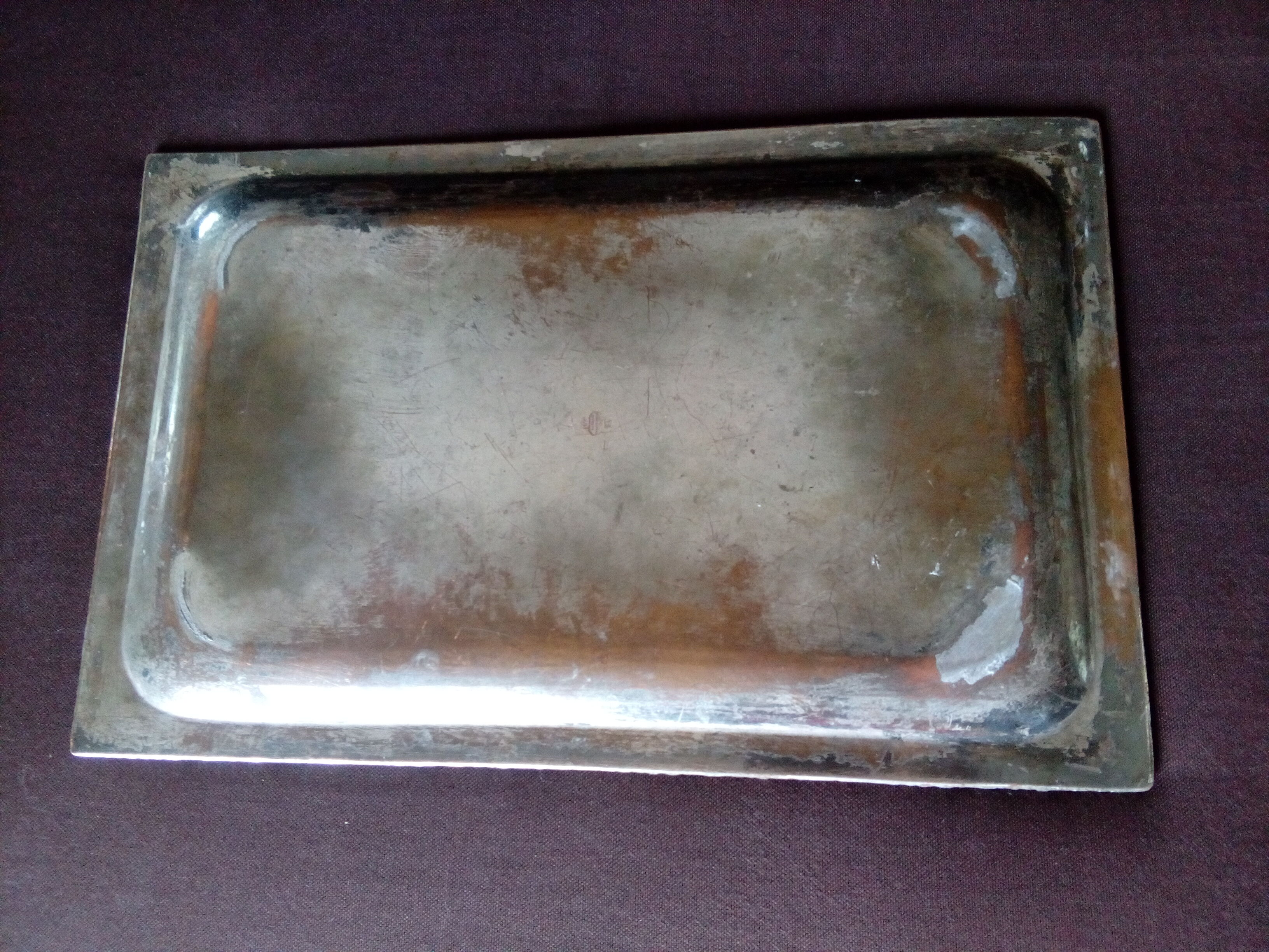 Silver metal tray with GANDAIS punch