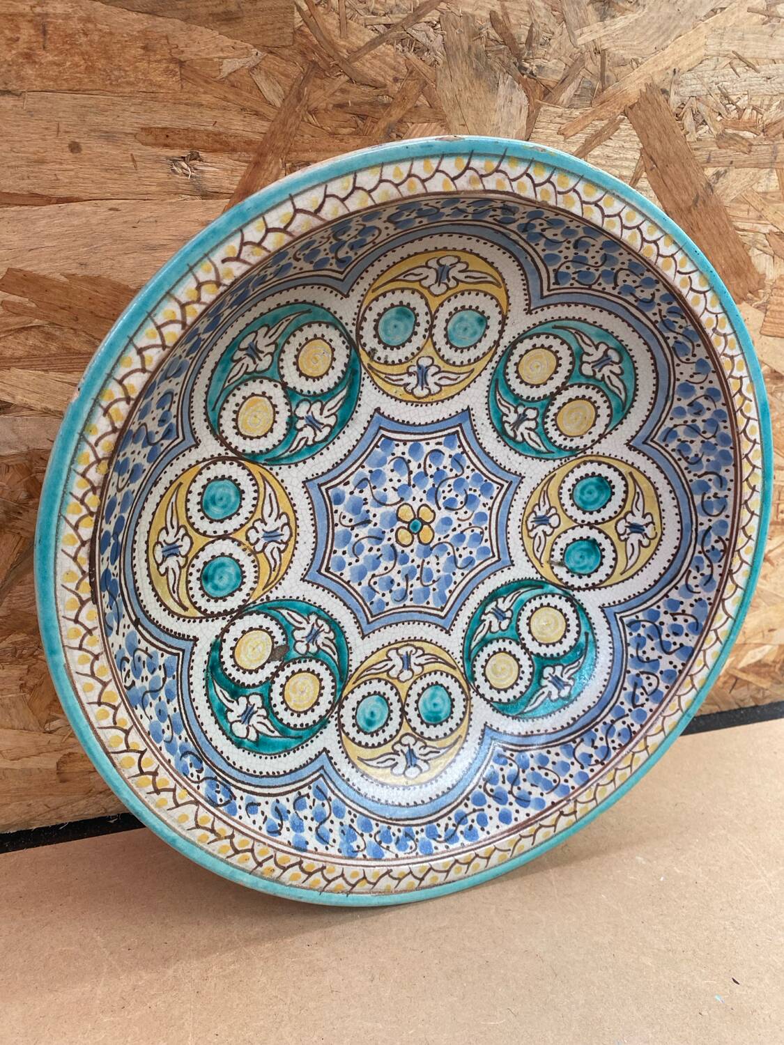 Old Couscous Serving Dish Polychrome Earthenware Morocco 19TH #B085