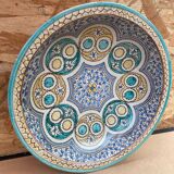 Ancien Plat Service Couscous Faïence Polychrome Maroc XIXÈME #B085