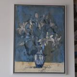 Grand Tableau aquarelle pastel et encre signé Maria Blackey 1997