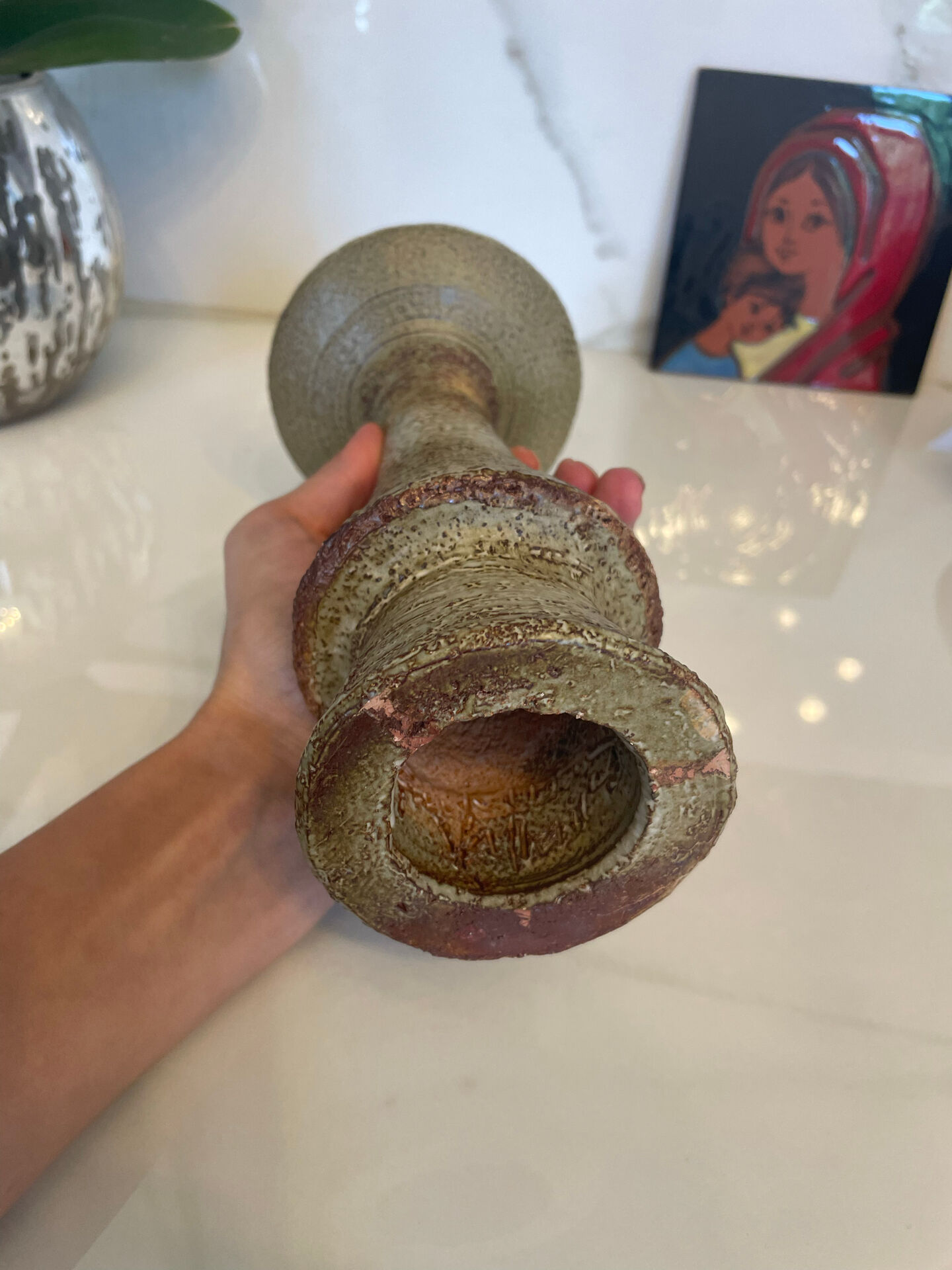 Vallauris candlestick signed 21.5 cm – 1970s brutalist ceramic