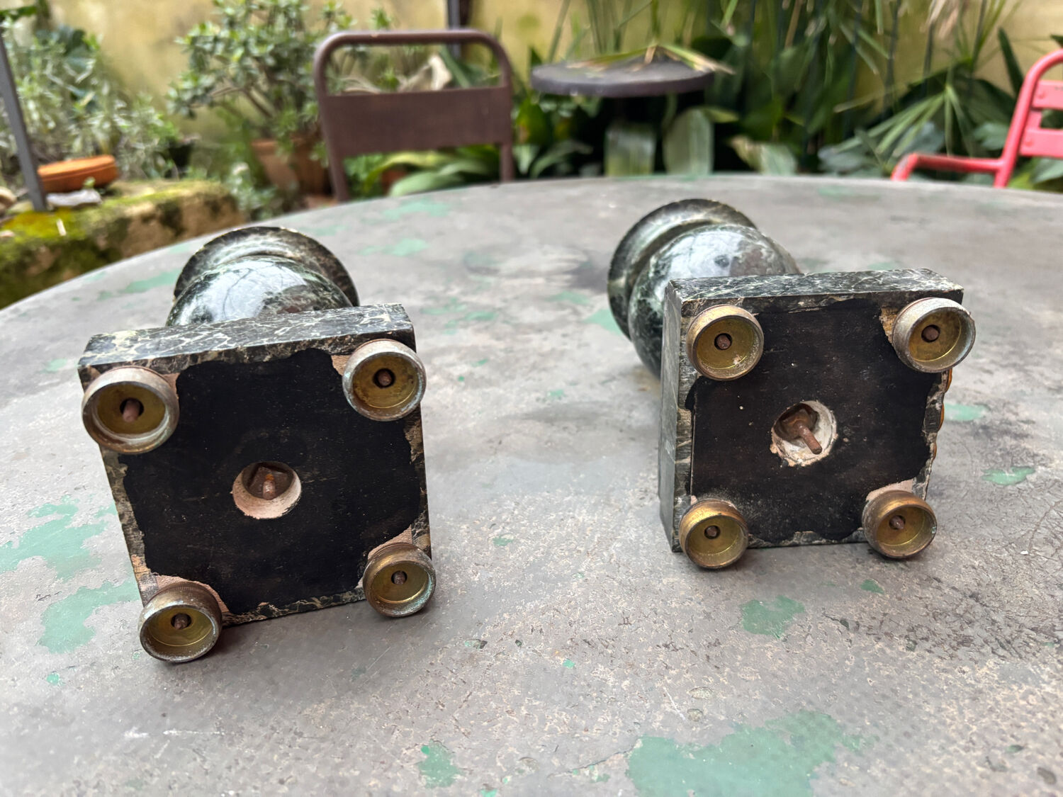 Pair of green marble vases