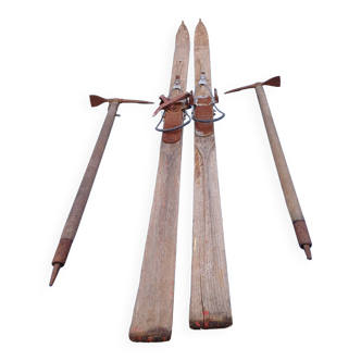 Pair of old wooden skis