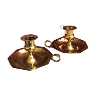 Pair of brass hand candle holders