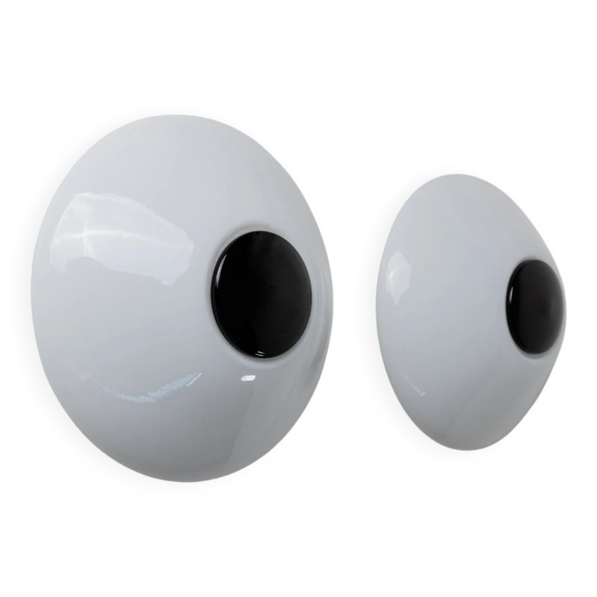 2 Vintage Murano Glass Lamps - White Opaline with Black Inset, Wall/Ceiling, 1980s Memphis Design