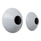 2 Vintage Murano Glass Lamps - White Opaline with Black Inset, Wall/Ceiling, 1980s Memphis Design