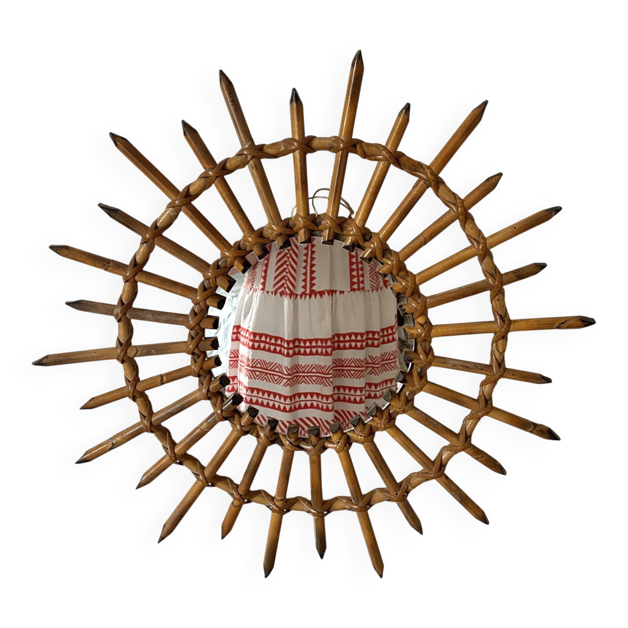 Miroir soleil en rotin années 60-70