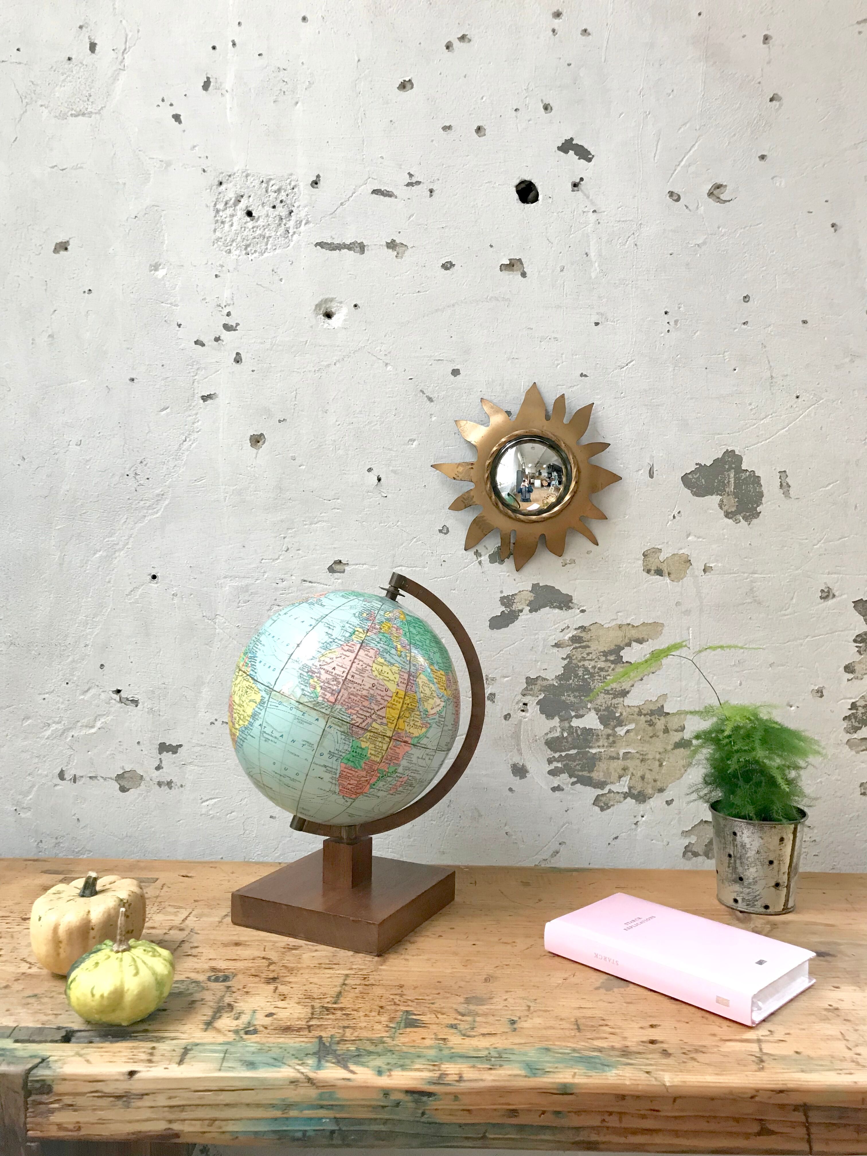 World map wooden base