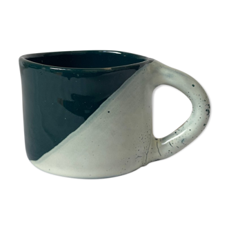 Handmade green two-tone ceramic cup