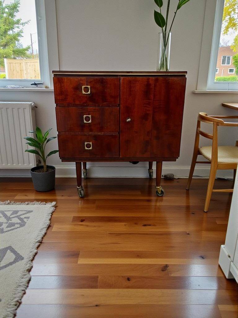 Vintage wooden wardrobe / small wardrobe on wheels