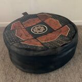 Vintage leather and snakeskin pouf
