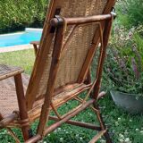 Chaise longue transat en rotin et cannage 1900