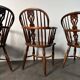 Ensemble de 3 chaises, fauteuils Windsor Low Back en orme, Angleterre, XIXe