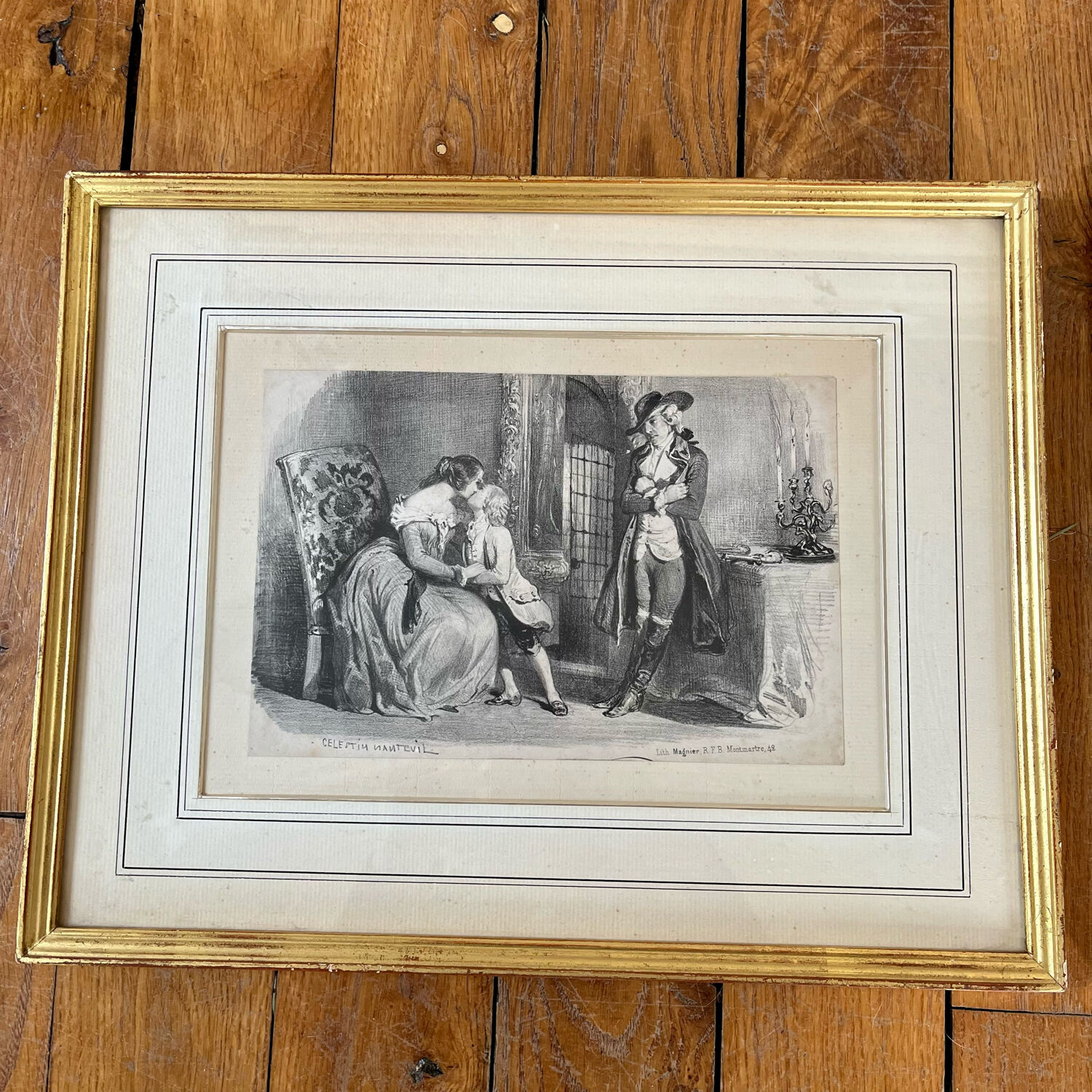 Pair of antique prints lithographs Célestin Nanteuil