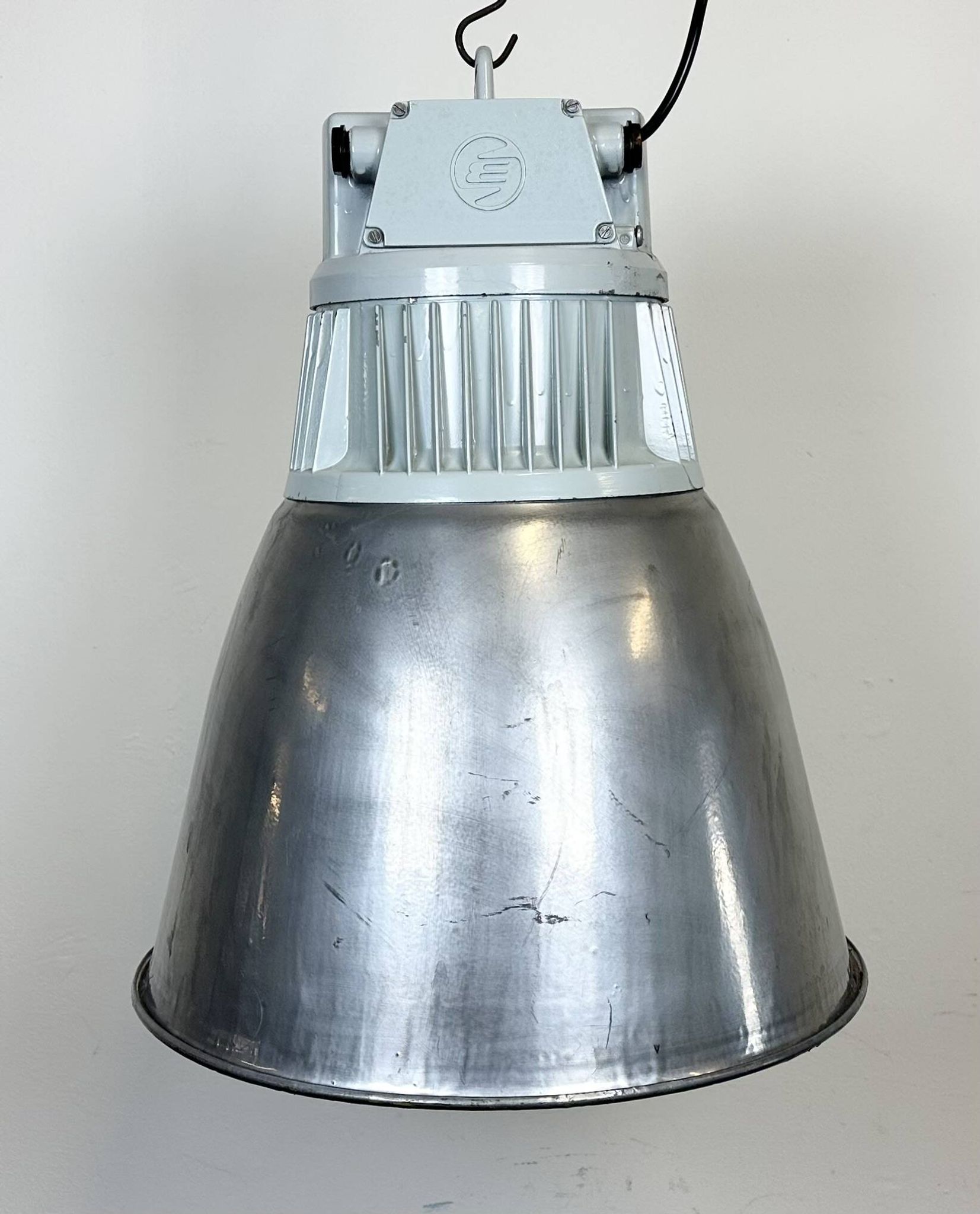 Vintage Silver Industrial Factory Pendant Lamp from Elektrosviti, 1960s
