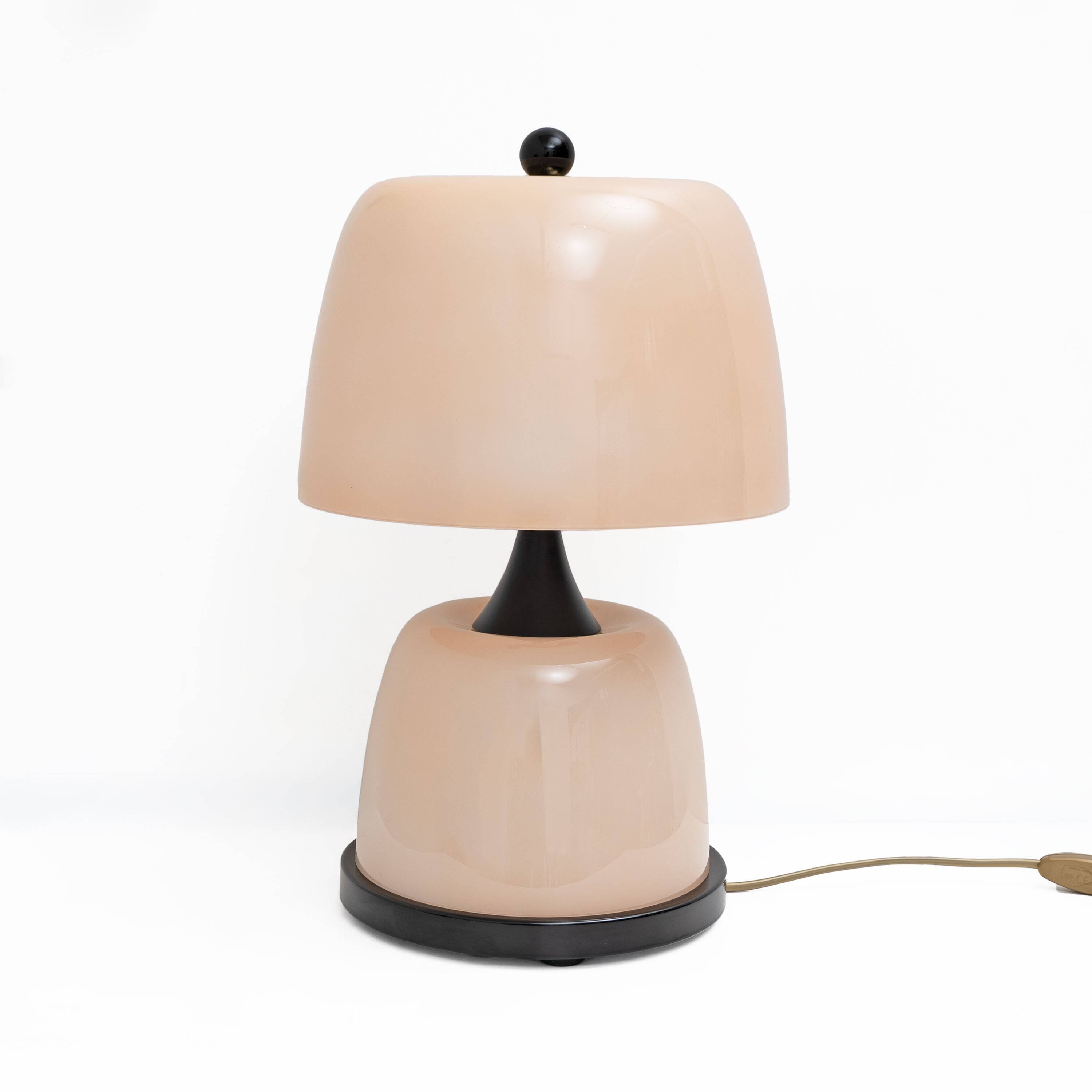 Pair of Italian Murano Glass Table Lamps in Blush Pink with Brass Details