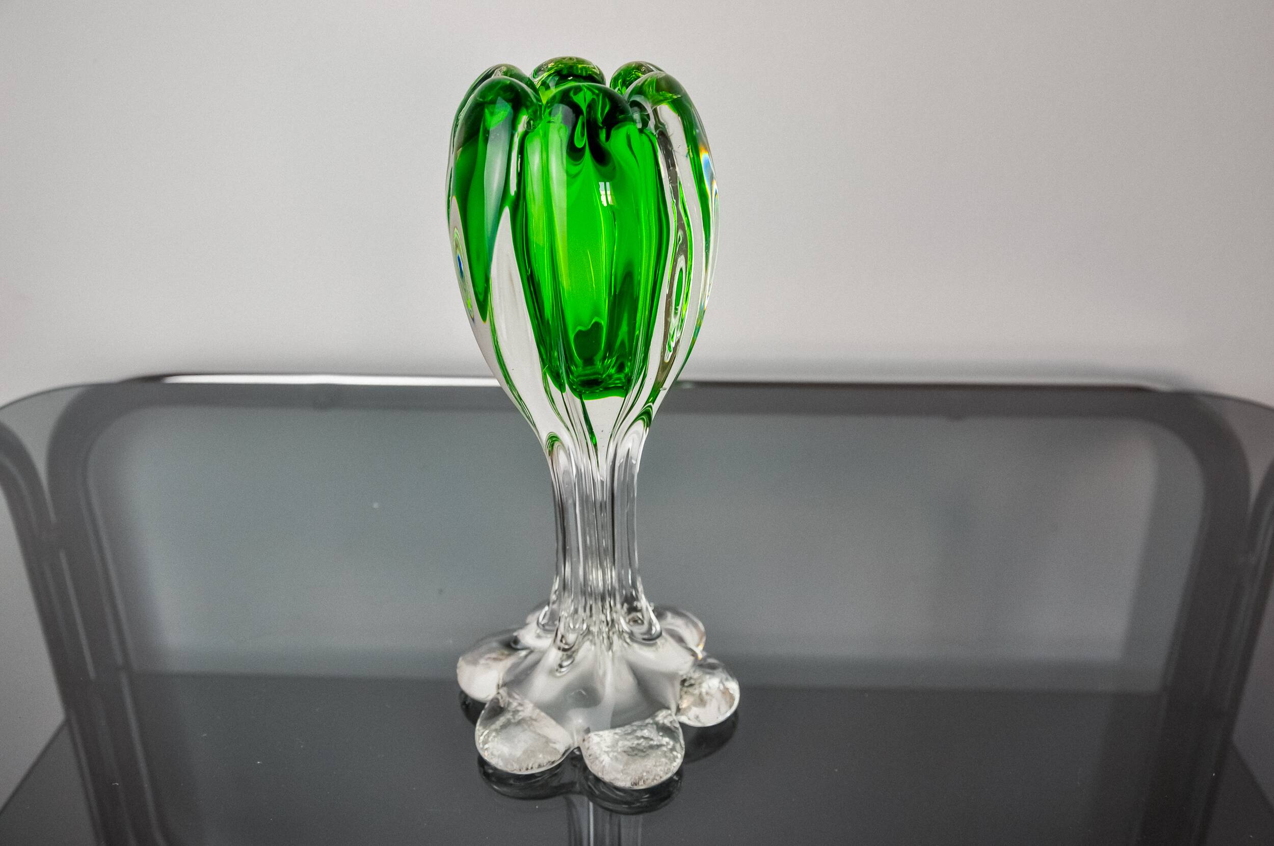 Sommerso green candle holder by Flavio Poli for Seguso, Murano glass, Italy, 1970