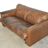 Neck leather 2-seater sofa by Hugo de Ruiter for Leolux, 1970s Netherlands