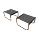 Pair of sofa ends in chrome, blackened wood and glass