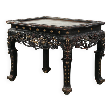 Table d'appoint/opium en bois chinois antique du 19ème siècle avec un plateau en marbre