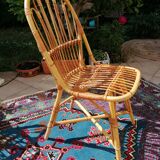 Tunisian carpet in turquoise wool and fuchsia 157x267cm