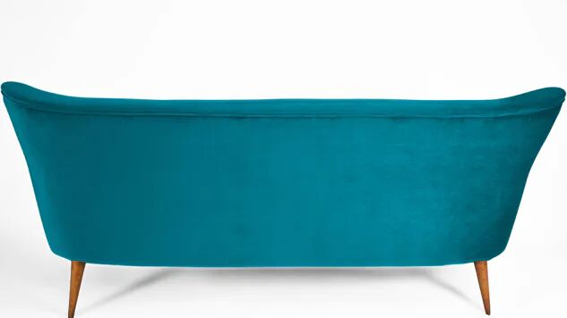 Turquoise velvet 3-seater sofa, 1960s, restored.