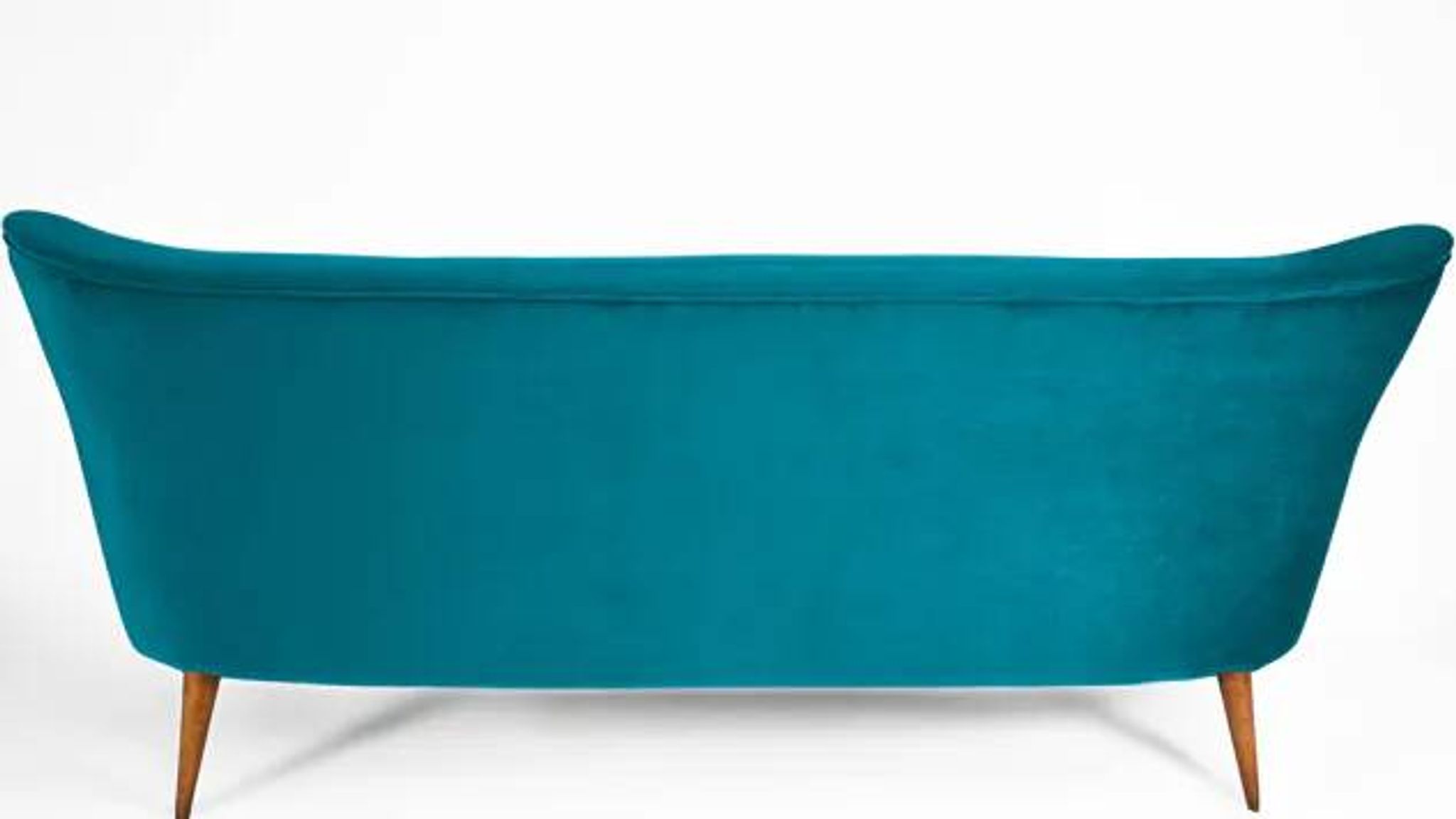 Turquoise velvet 3-seater sofa, 1960s, restored.