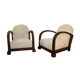 Pair of modernist armchairs in wood and buckle fabric, 1940