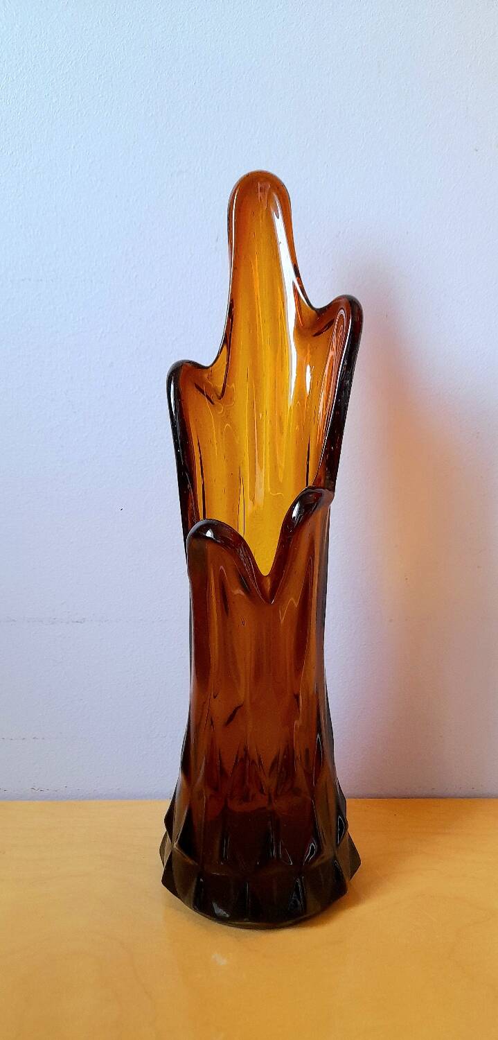 Amber glass vase 70s